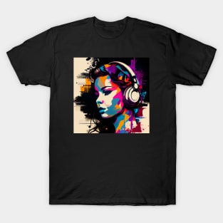 Girl with Headphones in the Style of Pop Art T-Shirt